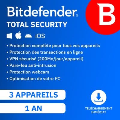 Bitdefender Total Security 2026 - Abonnement - 3 Appareils - 1 An